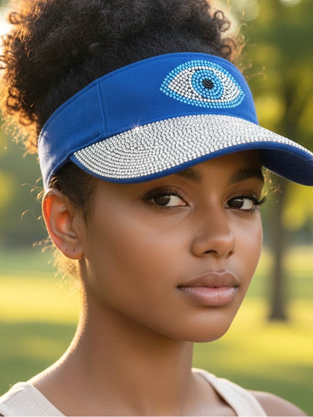 Blue Crystal Visor with Evil Eye Accent